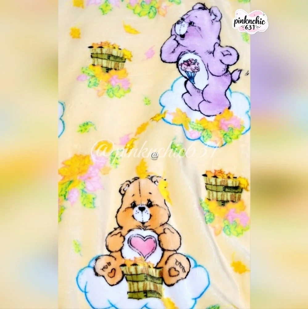 Viral Care Bears Fall Autumn Leaves Plush Twin Blanket 60 X 90
